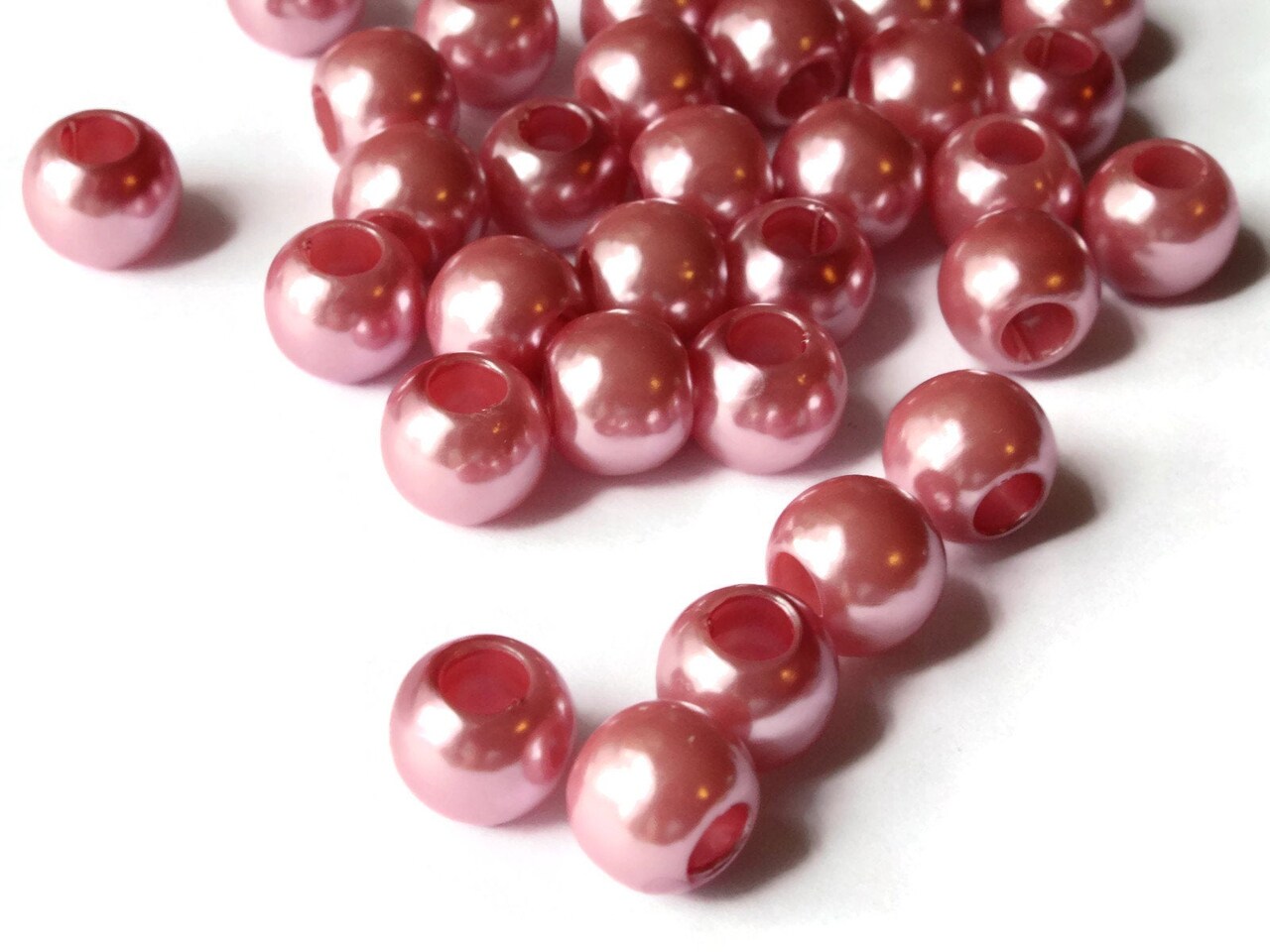 40 12mm Large Hole Pink Pearls Plastic Pearl Beads Faux Pearl Beads